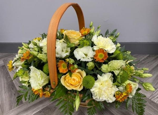 Garden-of-Eden-Mothers-Day-Basket-Bouquet-Orange Orange Colours Mothers Day Basket Bouquet
